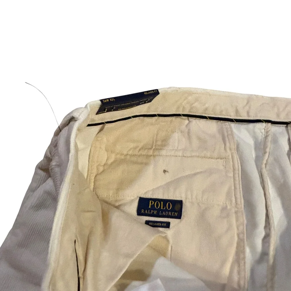 Polo Ralph Lauren Whitman Relaxed Fit Pleated Corduroy Pants‎ Mens 36x29 White